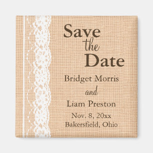 Light Burlap & Vintage Lace Save the Date Magnet