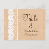 Light Burlap & Vintage Lace Table Number