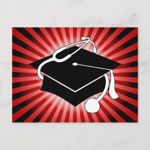 light burst medical graduation cap announcement postcard