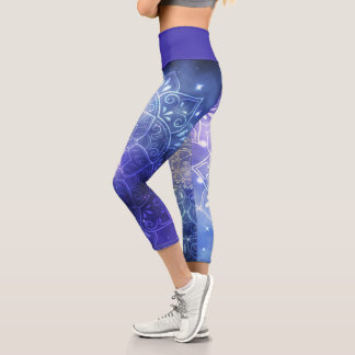 Light Burst Purple Galaxy White Mandala Capri Legg Leggings