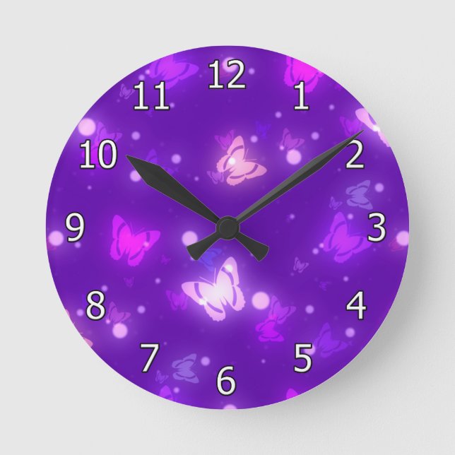 Light Butterflies Violet Purple Design Round Clock (Front)
