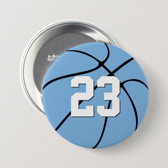Light Carolina Blue Basketball Player Number Sport 3 Inch Round Button (Front & Back)