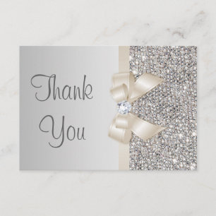 Light Champagne Bow Silver Sequins Thank You
