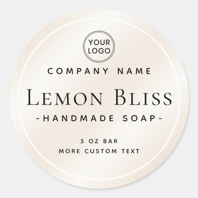Light champagne ivory elegant round product label (Front)