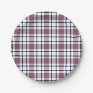Light checkered retro pattern brown gray white paper plate