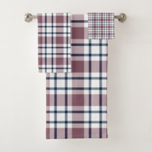 Light chequered retro pattern brown grey white bath towel set