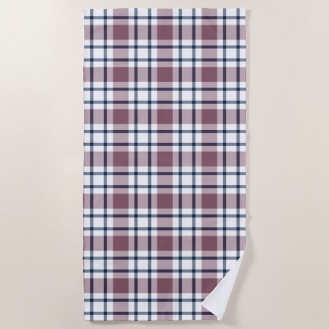 Light chequered retro pattern brown grey white beach towel (Front)