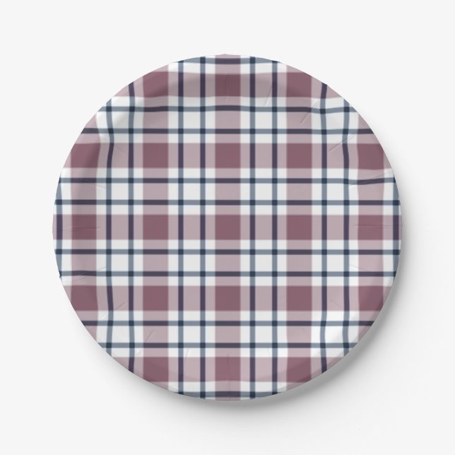 Light chequered retro pattern brown grey white paper plate (Front)