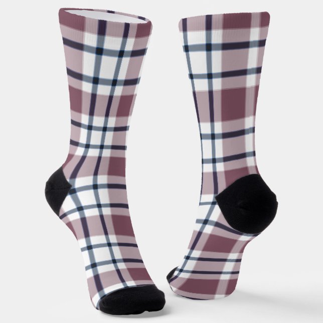 Light chequered retro pattern brown grey white socks (Angled)