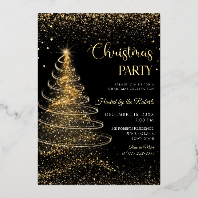 Light christmas tree Birthday Foil Invitation (Front)
