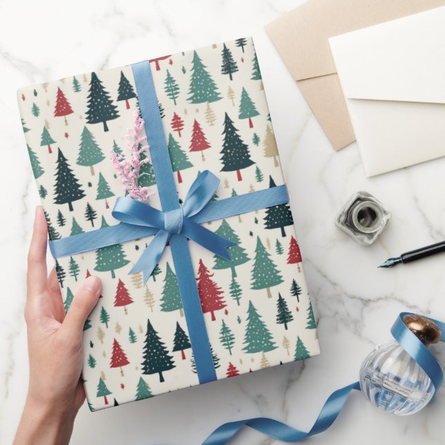 Light Christmas Trees Forest Xmas Pattern Gift Wrapping Paper (Gifting)
