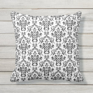 Light Classic Black and White Damask Outdoor Pillow