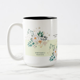 Light Color Floral Custom Text  Two-Tone Coffee Mug