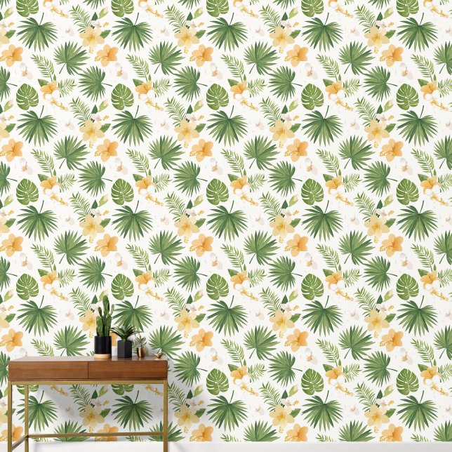 light color tropical flowers wallpaper (Hallway)