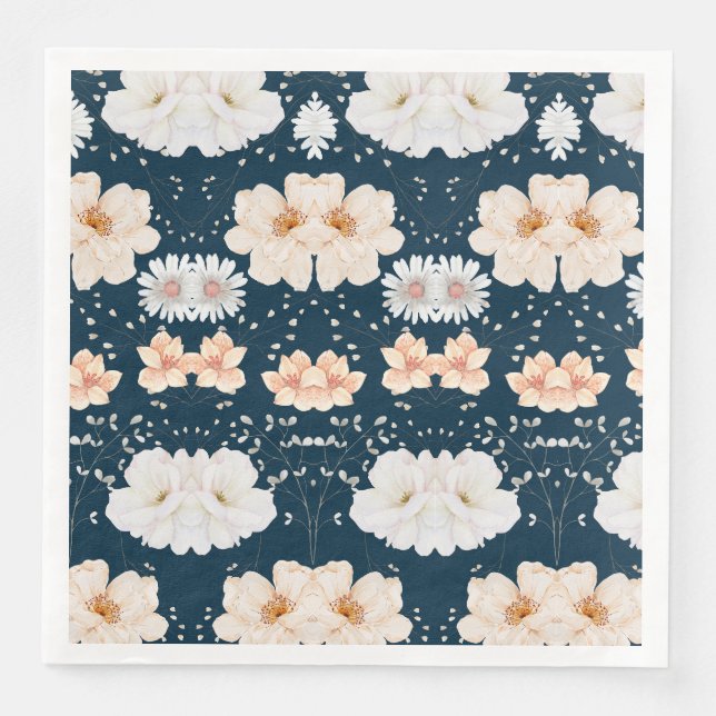 Light Colour Flower With Dark Ocean Background Napkin (Front)