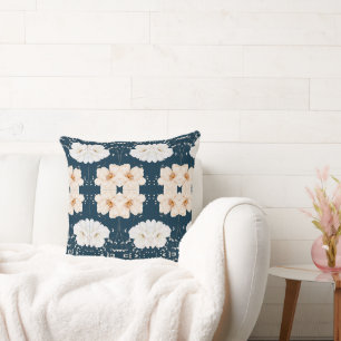 Light Colour Flower With Dark Ocean Background Throw Pillow