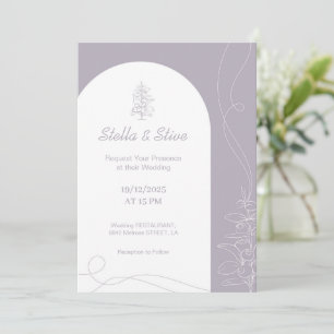 Light Colour hand drawn minimal Wedding Invitation