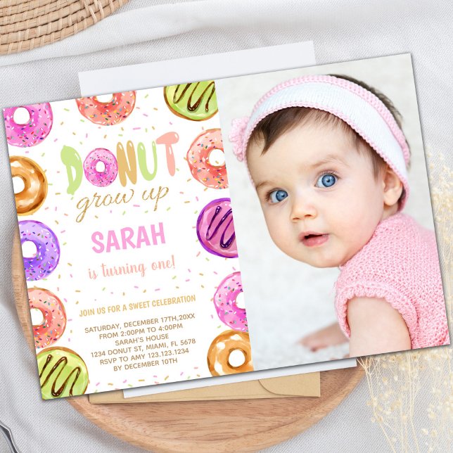 Light Colours Doughnut Birthday Invitations w phot (Light Colors Donut Birthday Invitations w photo)