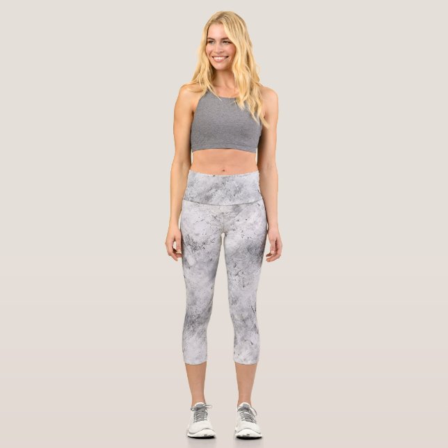 Light Concrete Plaster Texture with Distress Capri Leggings (Front)