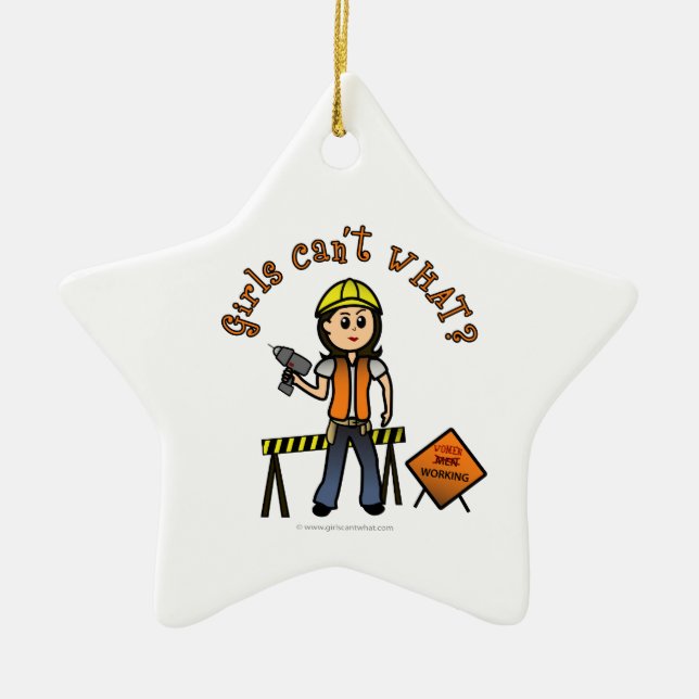 Light Construction Girl Ceramic Ornament (Front)