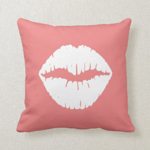 Light Coral and White Lips Throw Pillow