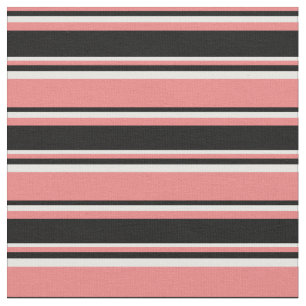 Light Coral, Black, and White Stripes Fabric