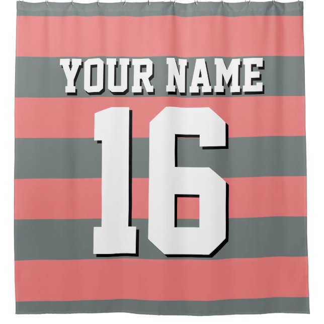 Light Coral Charcoal Sports Jersey Preppy Stripe (Front)
