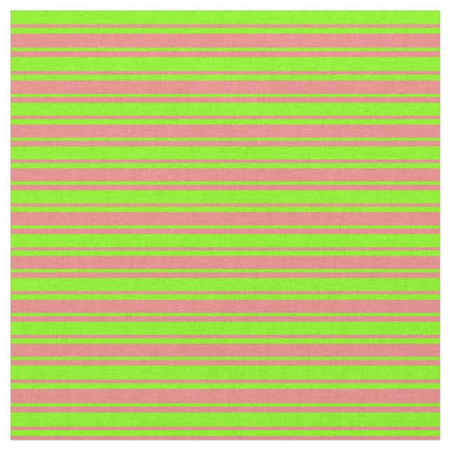 Light Coral & Chartreuse Coloured Lines Fabric (Close Up)