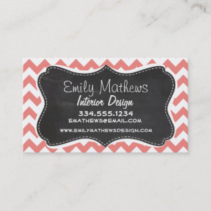 Light Coral Chevron Stripes; Chalkboard look Business Card