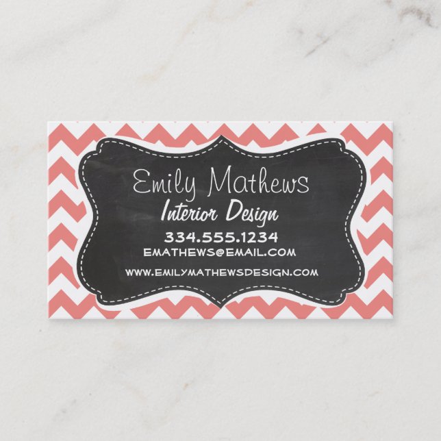Light Coral Chevron Stripes; Chalkboard look Business Card (Front)