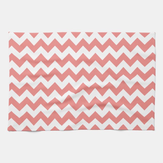 Light Coral Chevron Stripes Kitchen Towel (Horizontal)