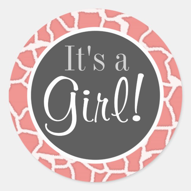 Light Coral Giraffe Animal Print Classic Round Sticker (Front)