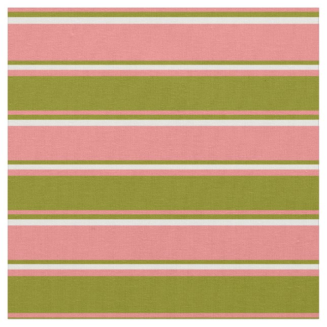 Light Coral, Green & White Coloured Lines Pattern Fabric (Close Up)