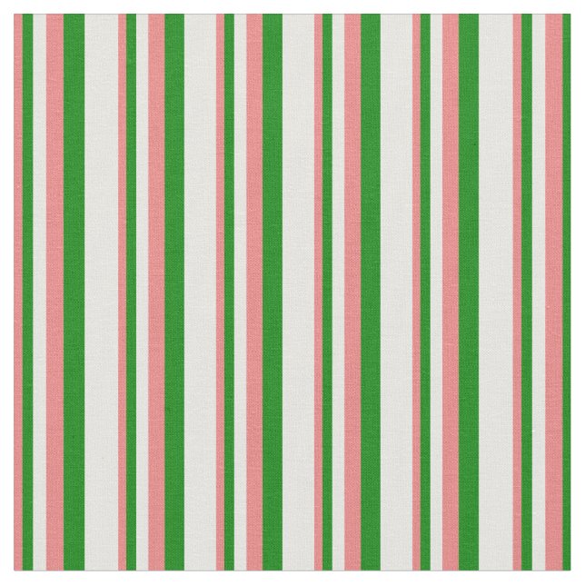 Light Coral, Green & White Pattern Fabric (Close Up)