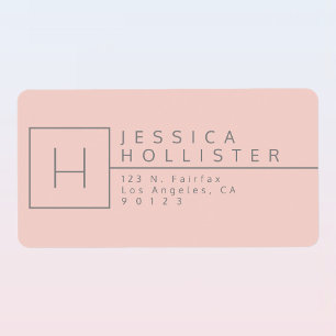 Light Coral & Grey Monogrammed Return Address Label