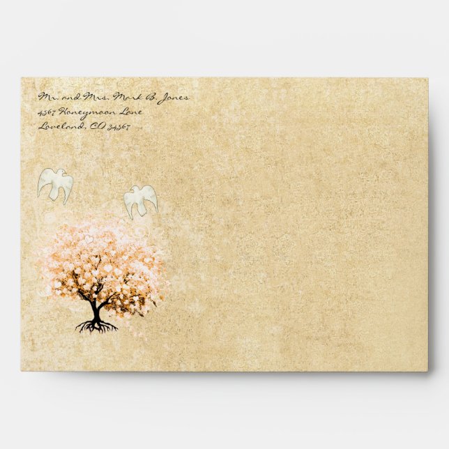 Light Coral Heart Leaf Tree Envelopes (Front)