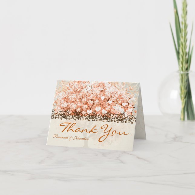 Light Coral Heart Leaf Tree Thank You (Front)
