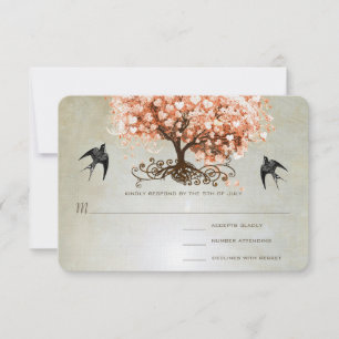 Light Coral Heart Leaf Tree Wedding Invites