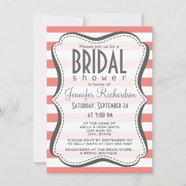 Light Coral Horizontal Stripes Invitation (Front)
