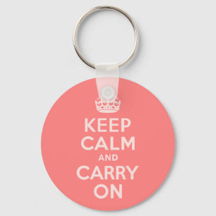 Light Coral Keep Calm and Carry On Keychain
