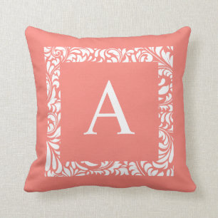 Light Coral Monogram A Throw Pillow