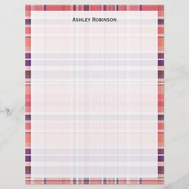 Light Coral, Navy Blue, White Preppy Madras Plaid (Front)