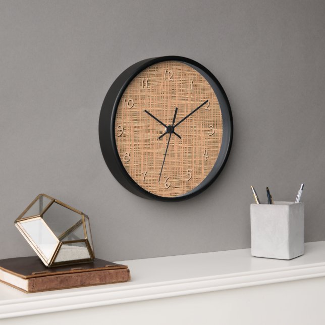 Light Coral Orange Colour Faux Jute Fabric Pattern Clock (Office)