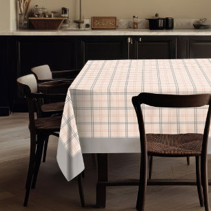 Light Coral Peach Grey Plaid Tablecloth for Decor