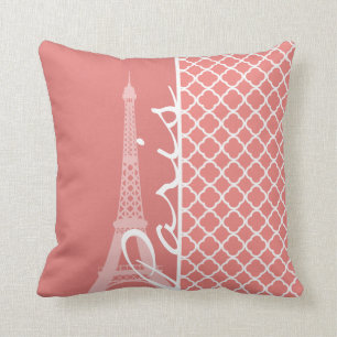 Light Coral Pink Moroccan Quatrefoil Paris Throw Pillow