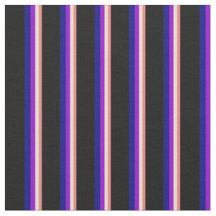 Light Coral, Tan, Dark Violet, Blue & Black Lines Fabric