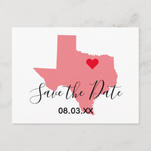 Light Coral Texas Map Shape Save the Date Announcement Postcard