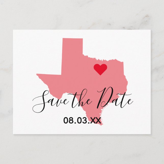 Light Coral Texas Map Shape Save the Date Announcement Postcard (Front)