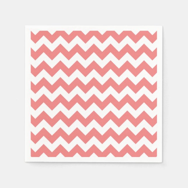 Light Coral White Chevron Zig-Zag Pattern Napkin (Front)