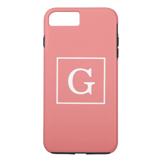 Light Coral White Framed Initial Monogram Case-Mate iPhone Case (Back)